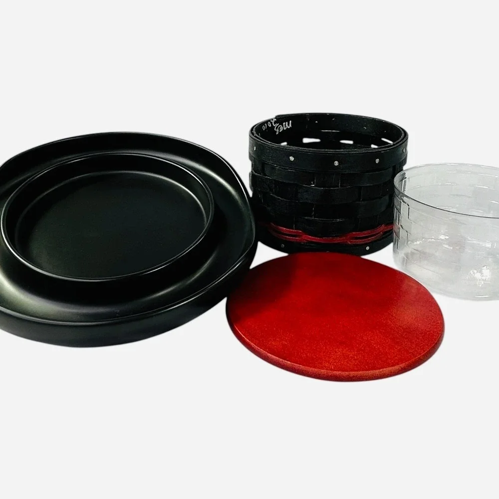 Longaberger Snowman TOP HAT Basket w/ Red Lid Pottery Base Protector Black & Red